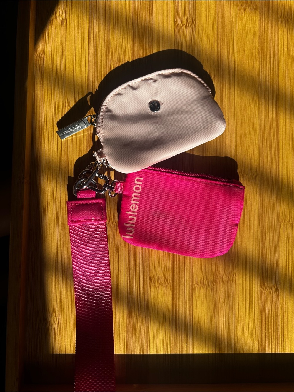 lululemon athletica Pink and Cream Key & Card Pouch Set with Strap